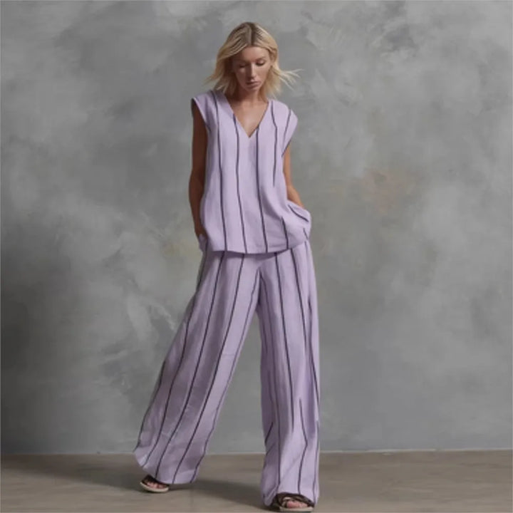 Evie | Striped Loose Top & Wide-Leg Pants Set