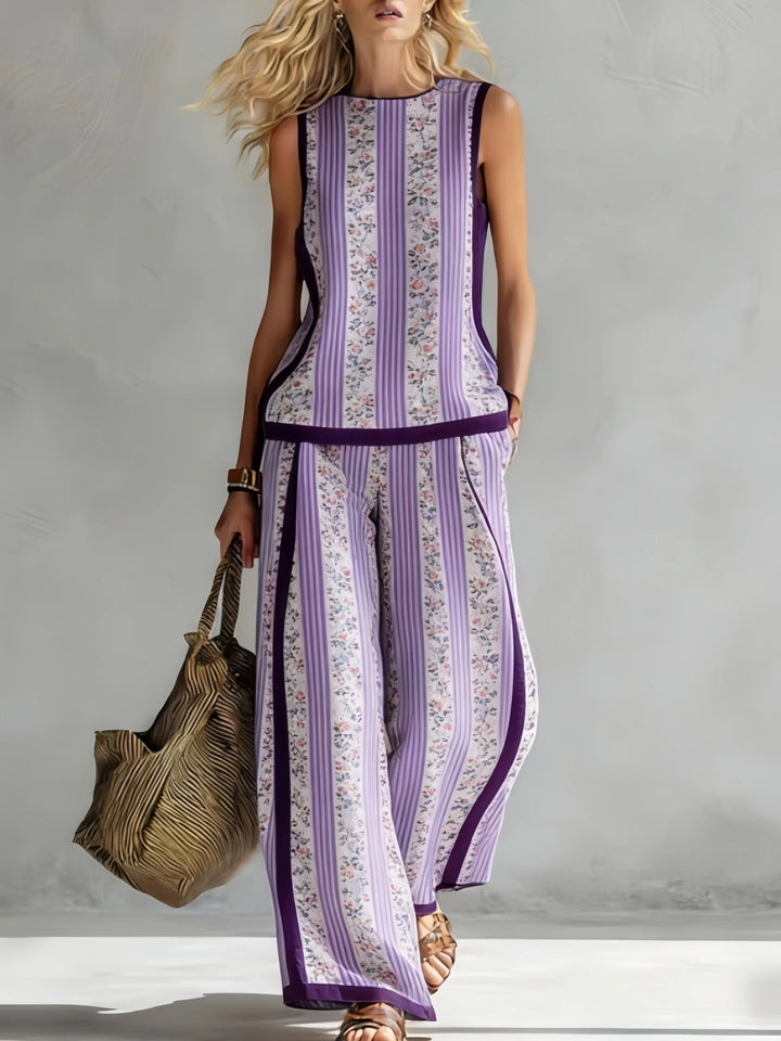 Margot | Retro Print Sleeveless Top & Trouser Set