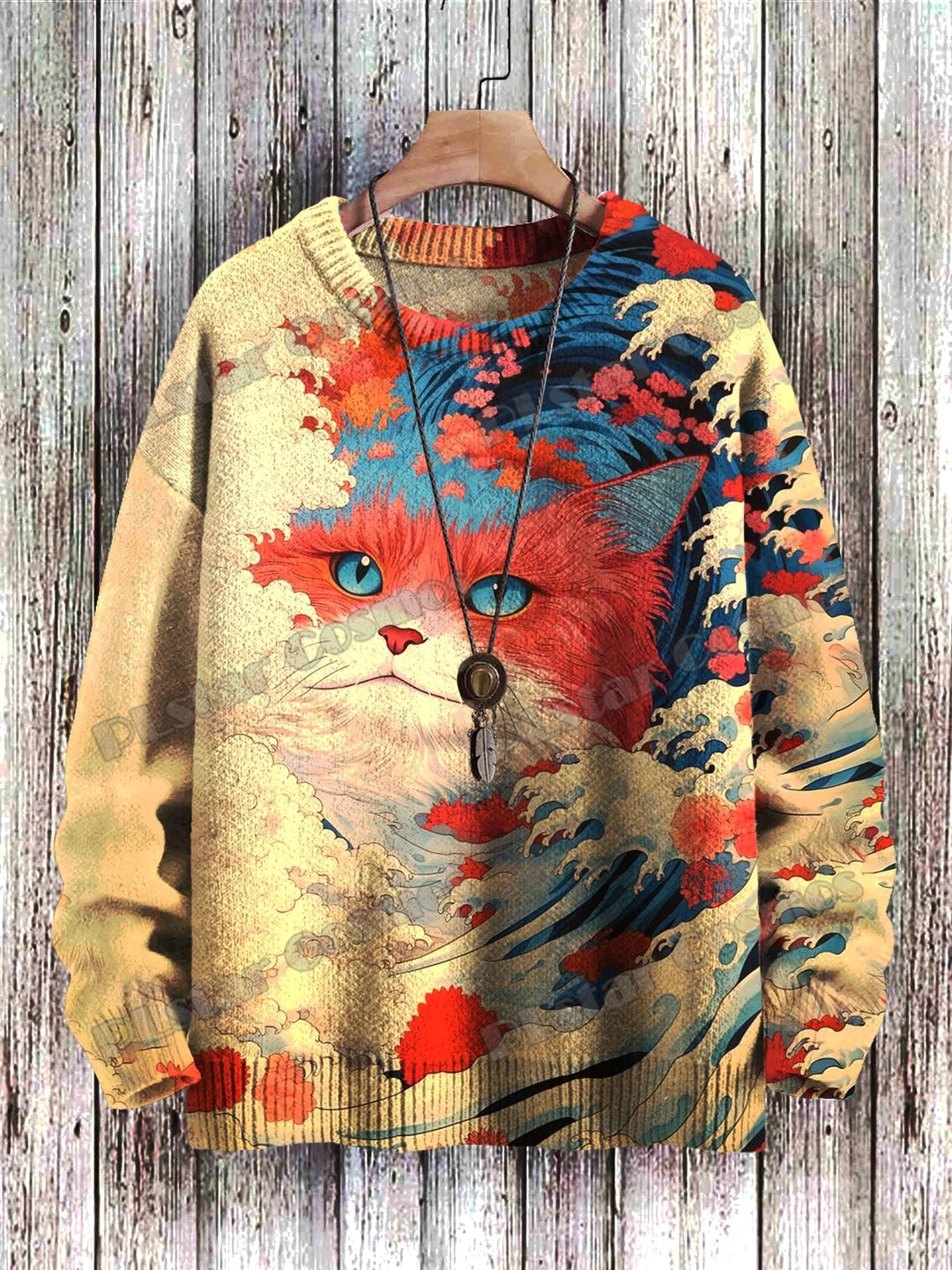 Sunset | Retro Cat Sunset Print Pullover