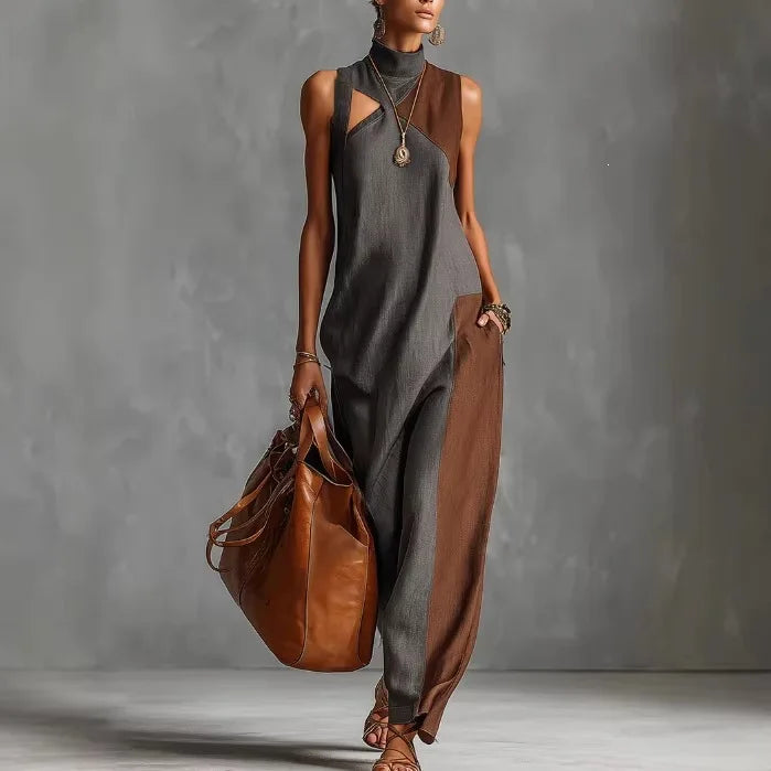 Isabeau | Color Block High-Waist Maxi Dress