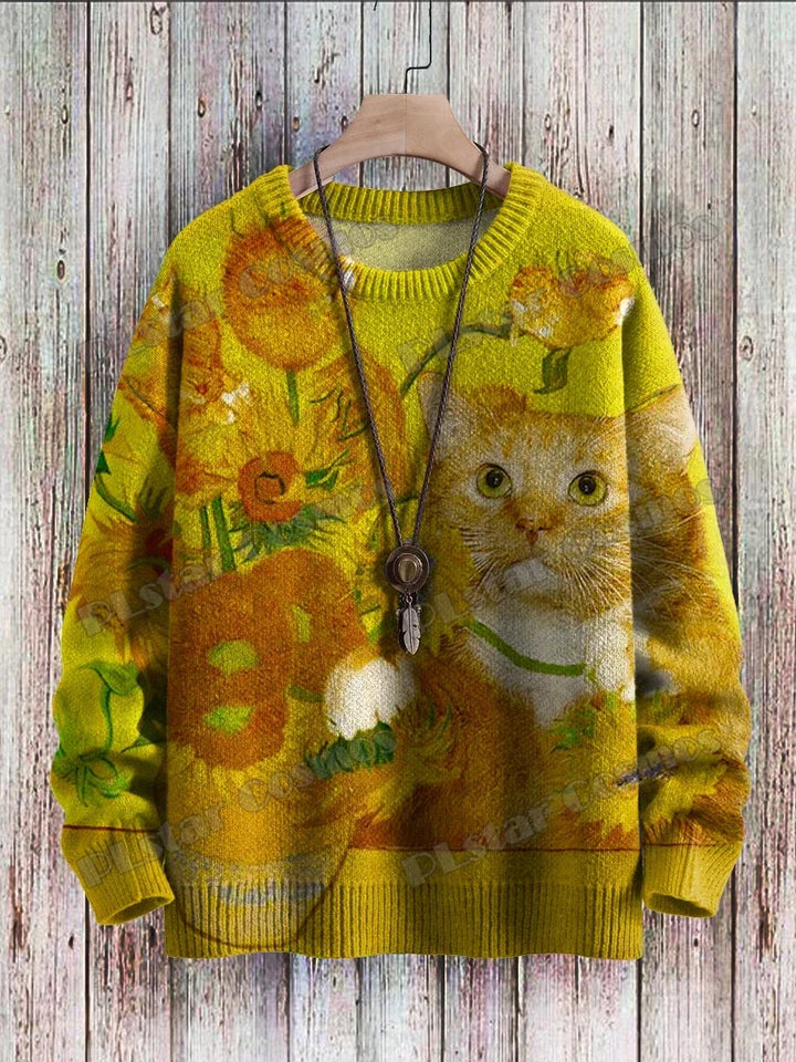 Soleil | Black Cat Sunflower Art Pullover