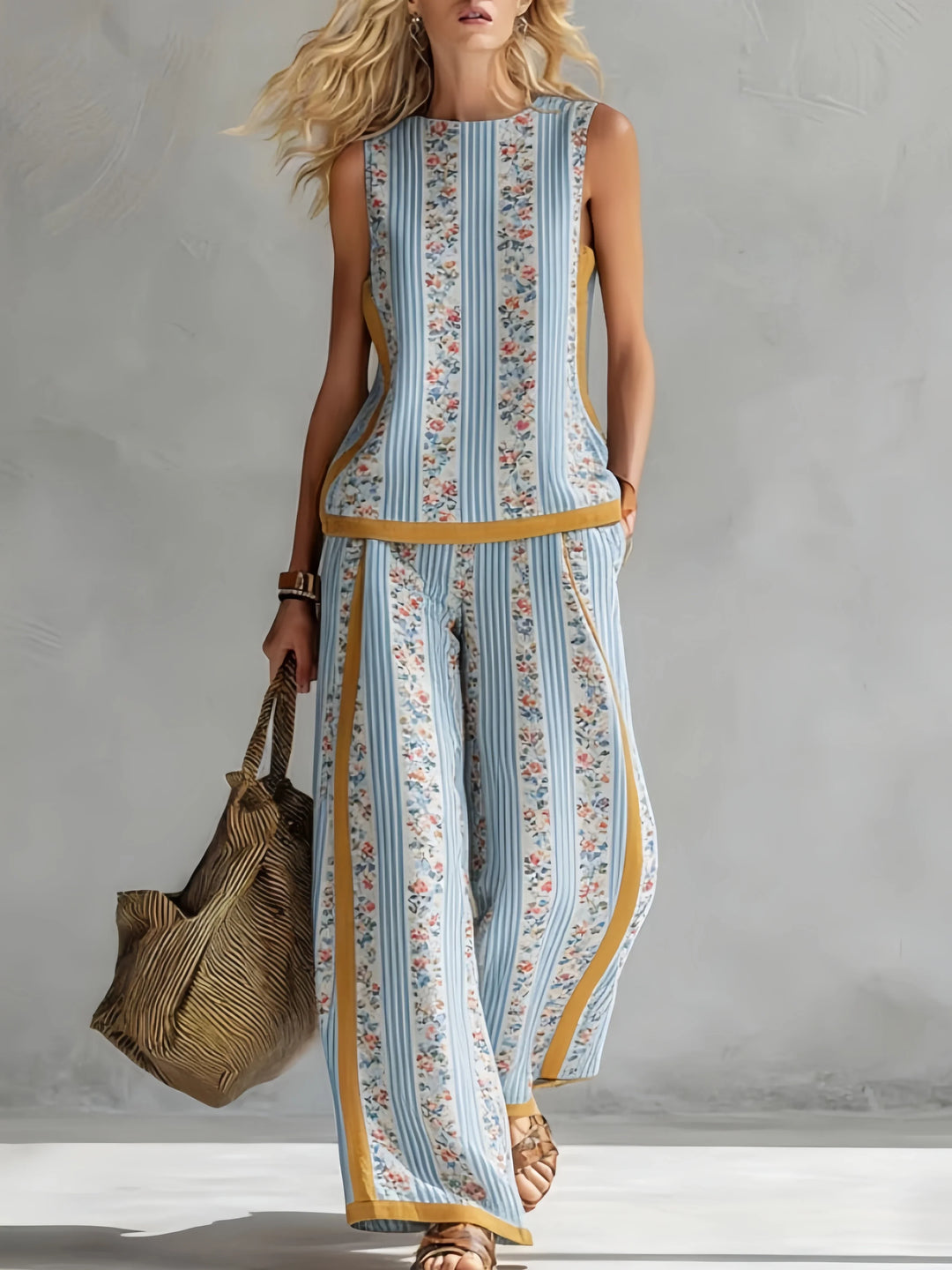 Margot | Retro Print Sleeveless Top & Trouser Set
