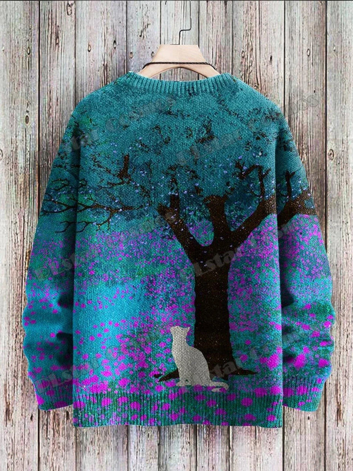 Aurora | All-Over Cat Art Knit Pullover