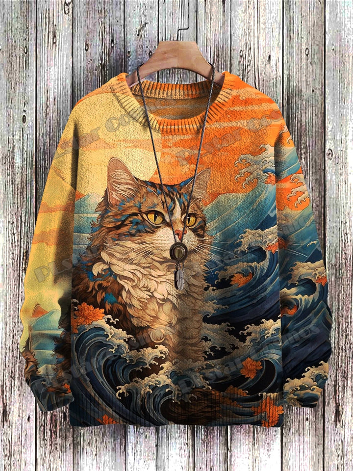Retro | Fashion Cat 3D Knit Pullover