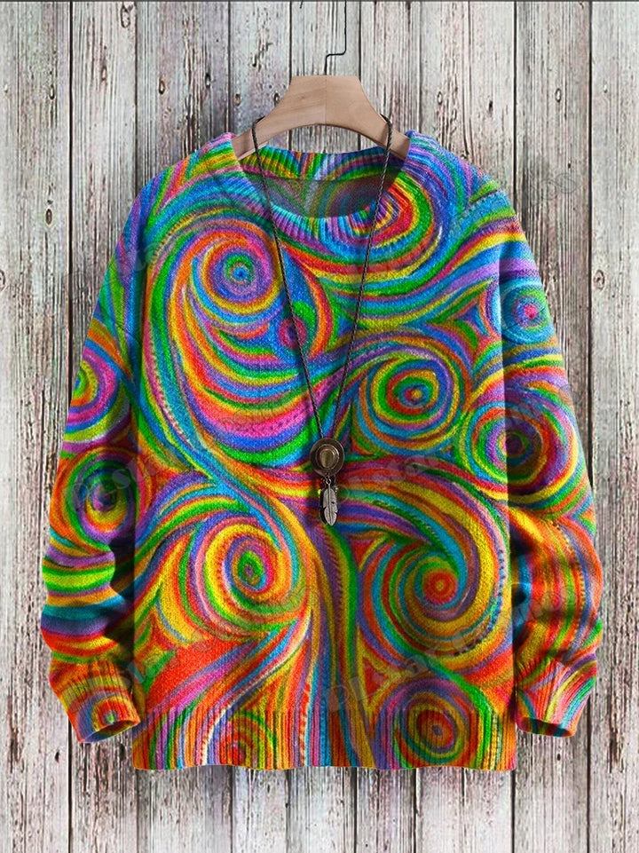 Nebula | Rainbow Swirl Art Knit Pullover