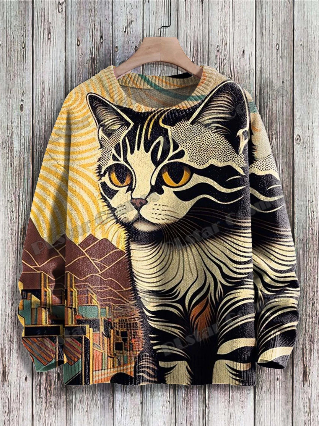 Aurora | All-Over Cat Art Knit Pullover