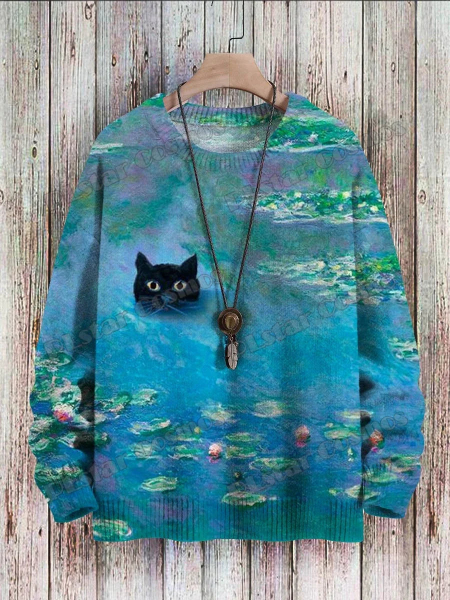 Retro | Fashion Cat 3D Knit Pullover