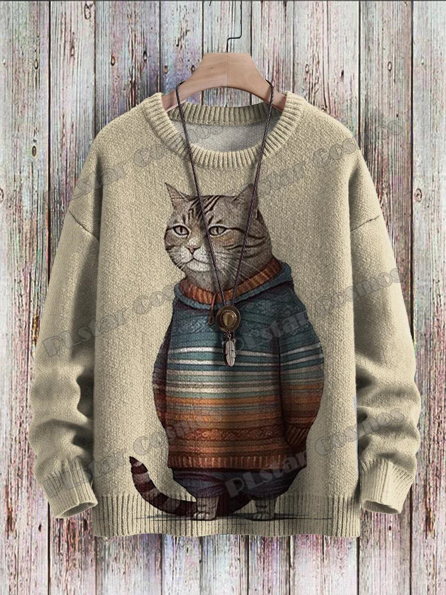 Sunset | Retro Cat Sunset Print Pullover