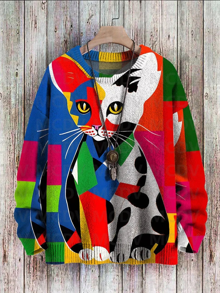 Picasso | Abstract Cat Art Knit Pullover