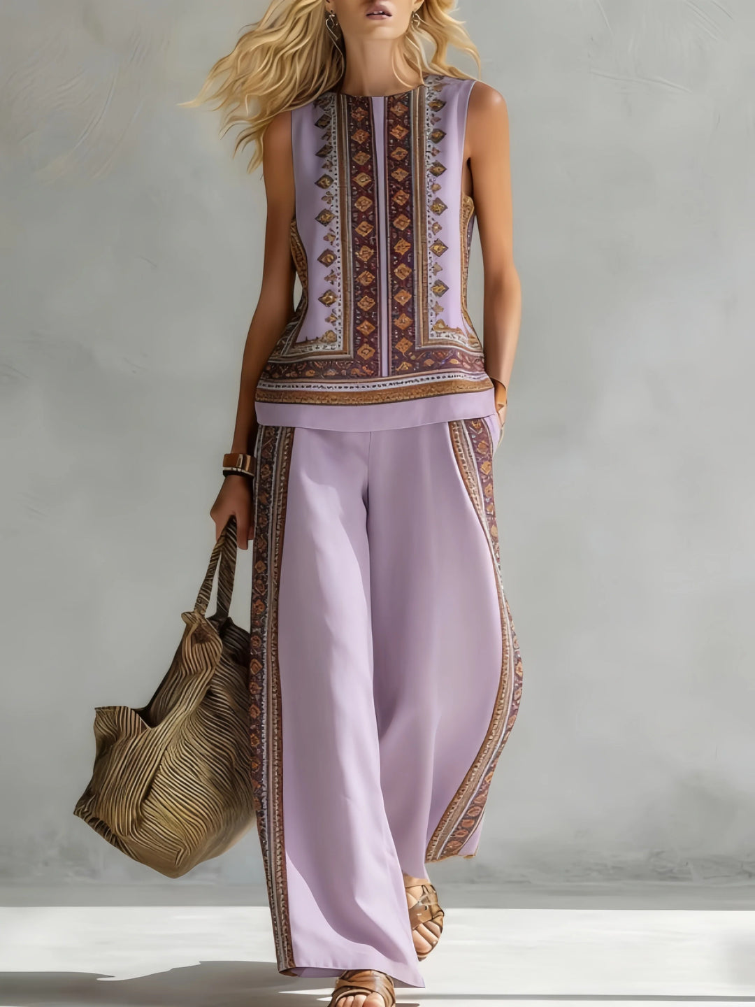 Margot | Retro Print Sleeveless Top & Trouser Set
