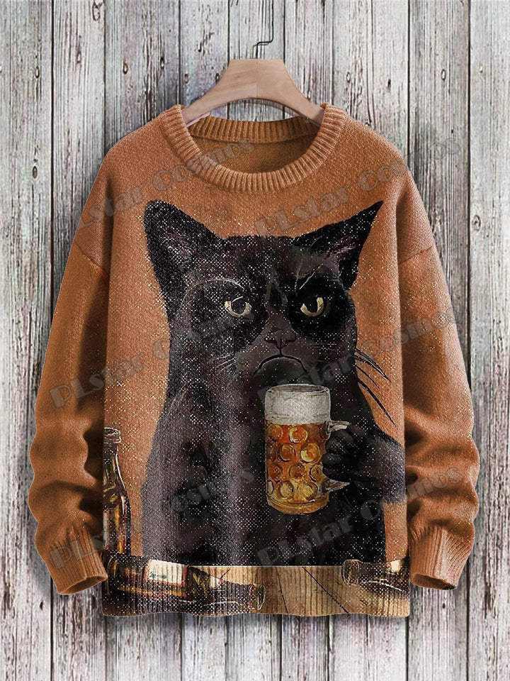 Aurora | All-Over Cat Art Knit Pullover