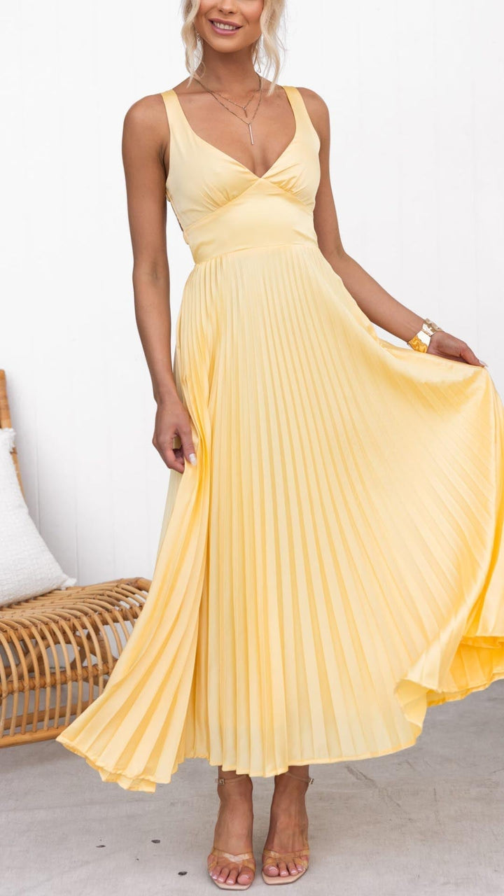 Rosalind™ | Women's Wedding Guest Pleated V-Neck Maxi Dress Evening