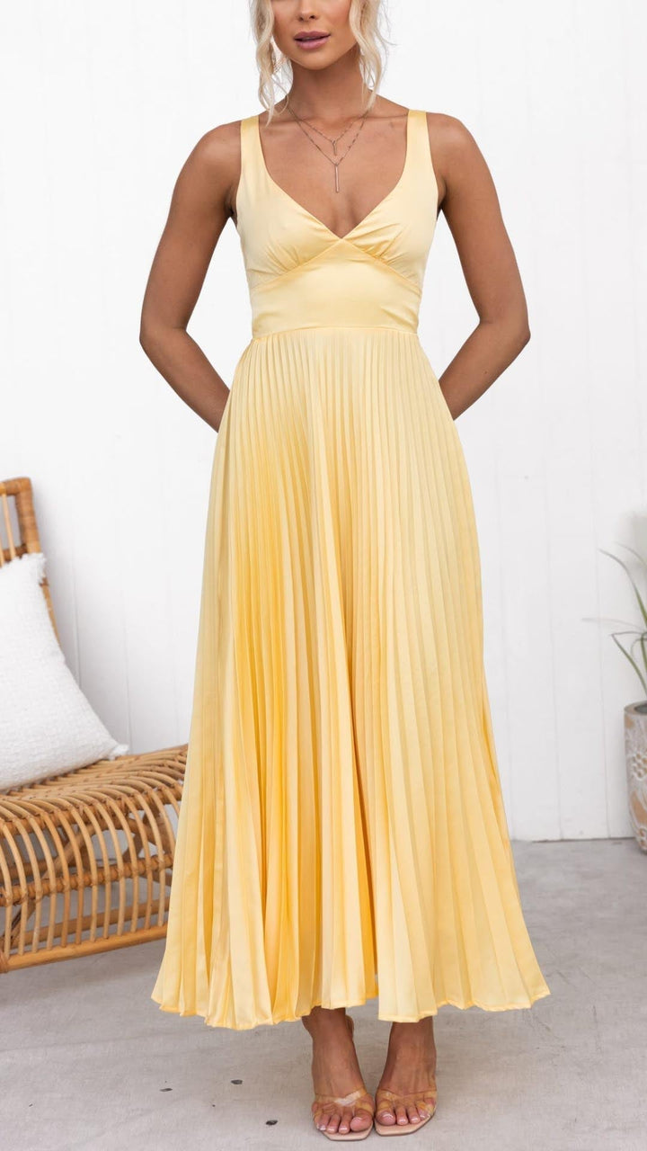 Rosalind™ | Women's Wedding Guest Pleated V-Neck Maxi Dress Evening