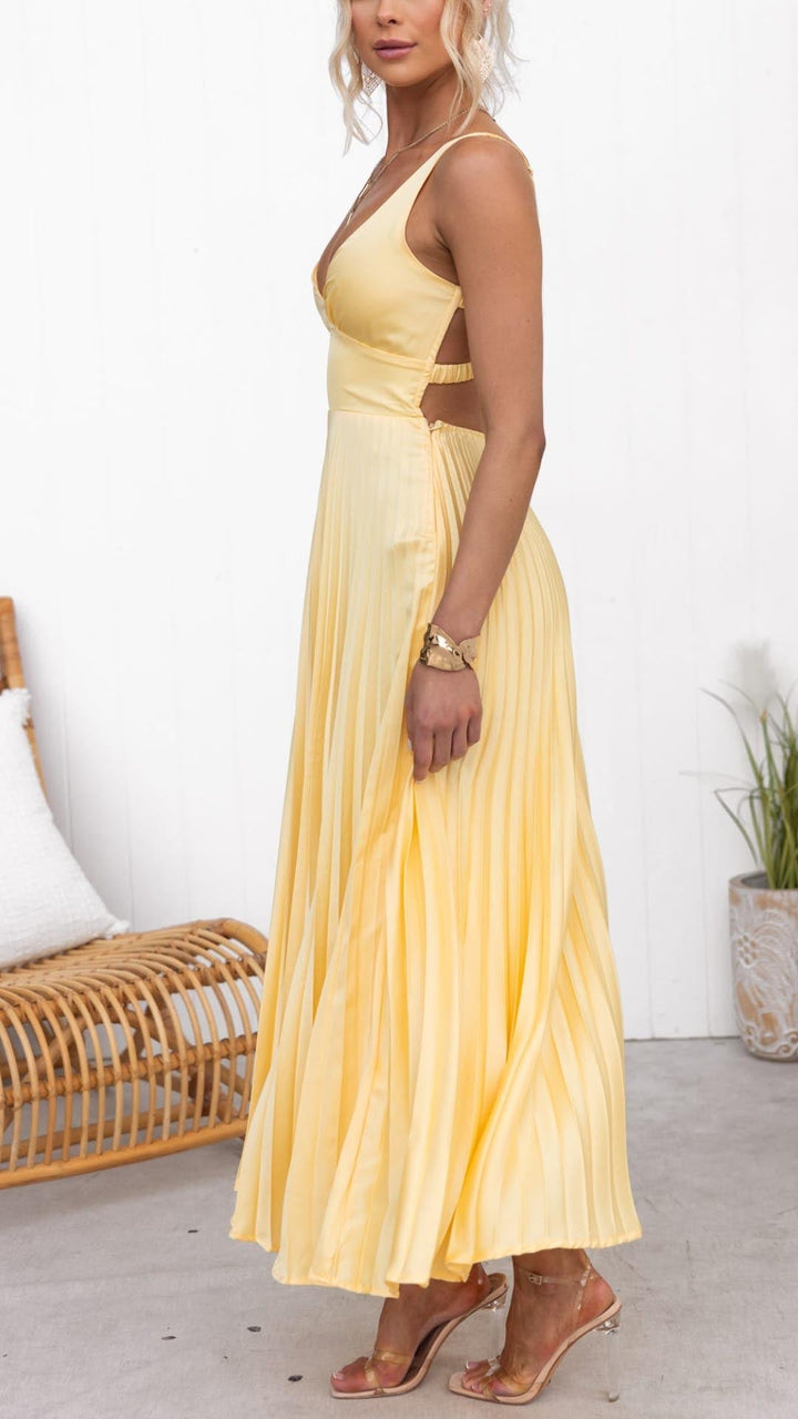 Rosalind™ | Women's Wedding Guest Pleated V-Neck Maxi Dress Evening