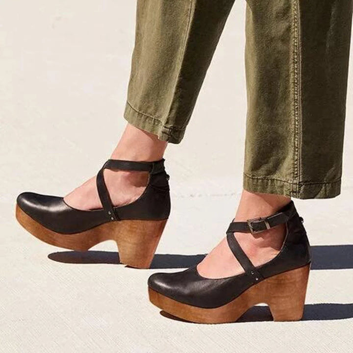 Yesnaby | Wooden Wedge Mary Jane Shoes