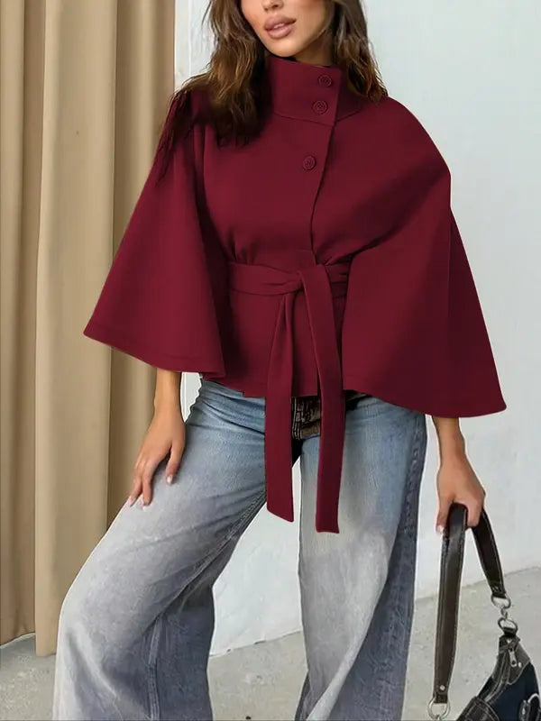 Thelma | Women’s Front Buckle Belted Wool Cape Coat for Fall & Winter