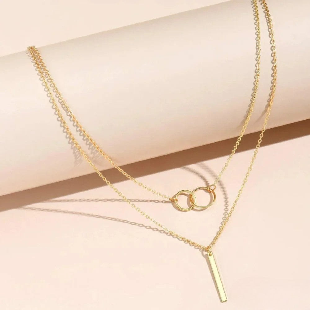 Delia | Retro Gold Double Circle Pendant Necklace