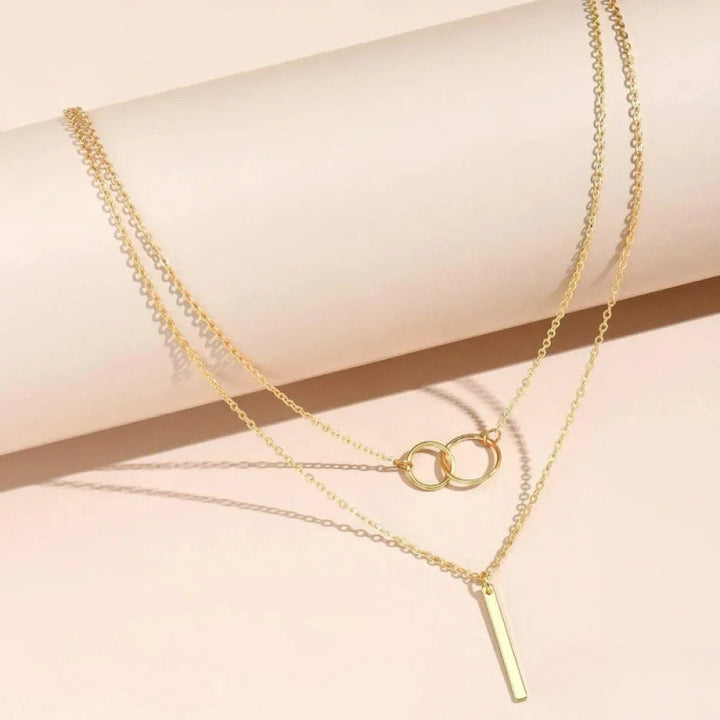 Delia | Retro Gold Double Circle Pendant Necklace