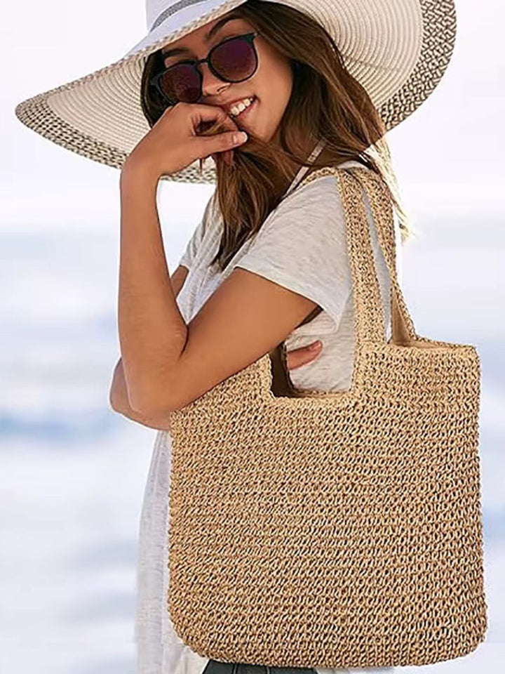 Nora | Crocheted Large Straw Bag with Double Shoulder Straps
