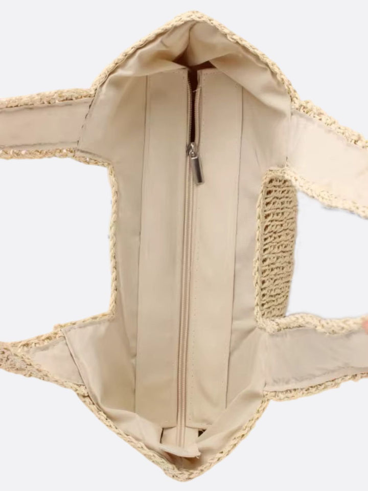 Nora | Crocheted Large Straw Bag with Double Shoulder Straps