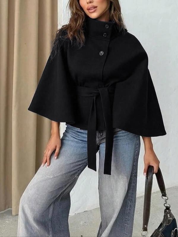 Thelma | Women’s Front Buckle Belted Wool Cape Coat for Fall & Winter