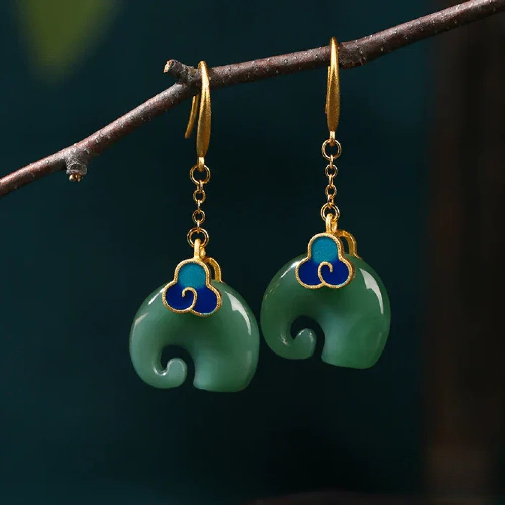Brenda | Retro Green Elephant Earrings