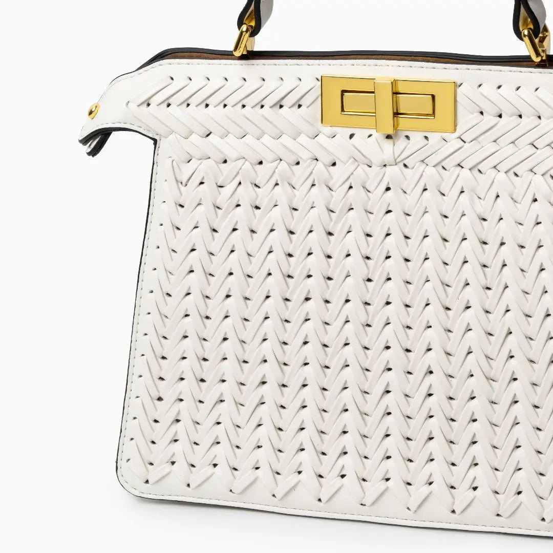 Estelle | Elegant Woven Handbag with Twist Lock & Gold Details
