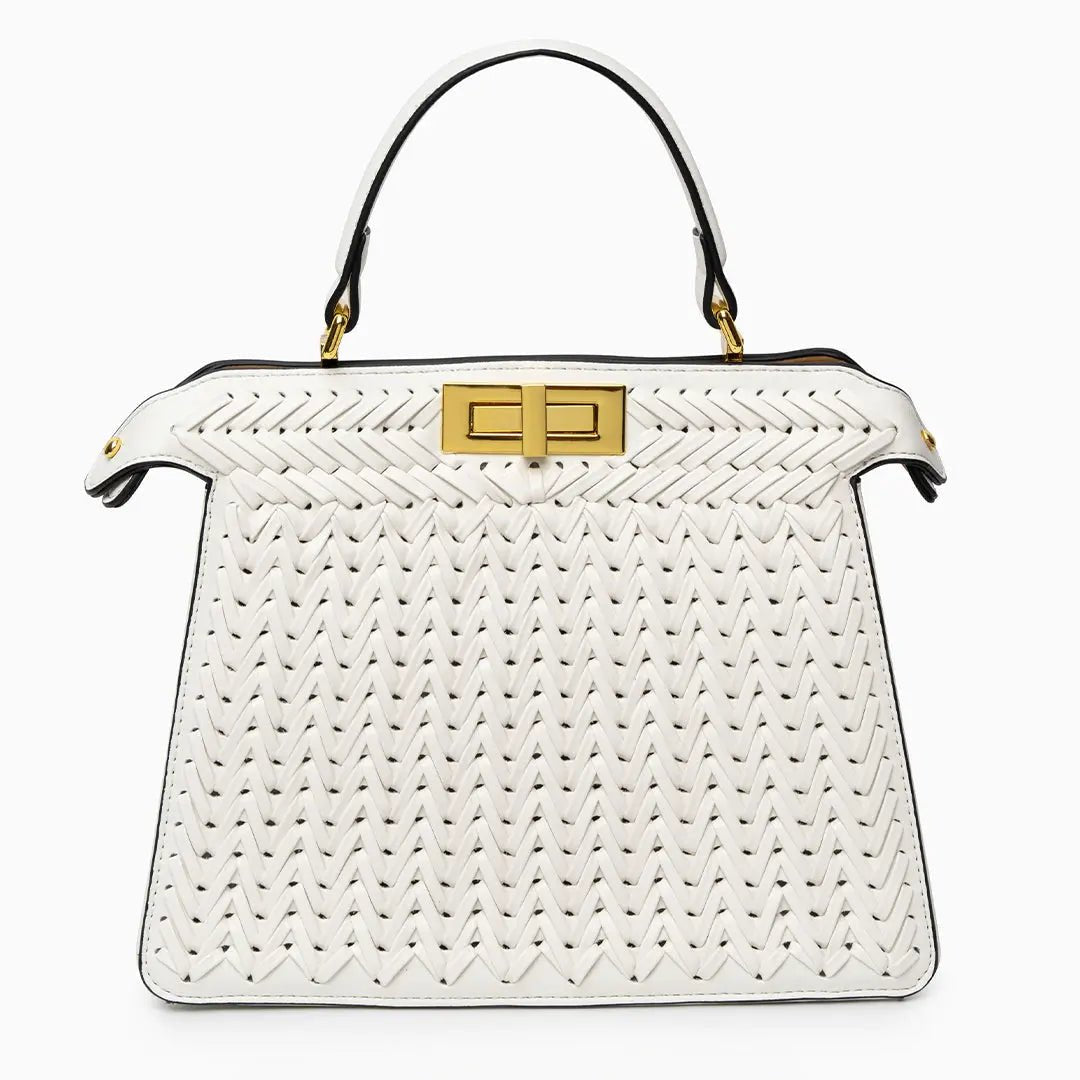Estelle | Elegant Woven Handbag with Twist Lock & Gold Details