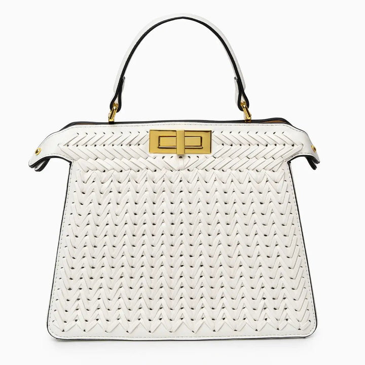 Estelle | Elegant Woven Handbag with Twist Lock & Gold Details