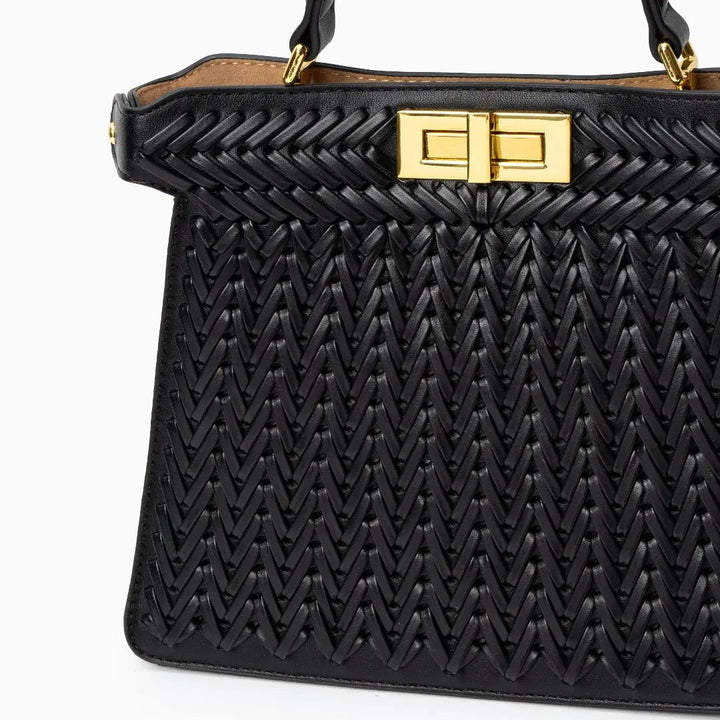 Estelle | Elegant Woven Handbag with Twist Lock & Gold Details
