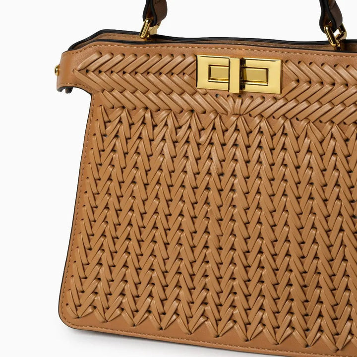 Estelle | Elegant Woven Handbag with Twist Lock & Gold Details