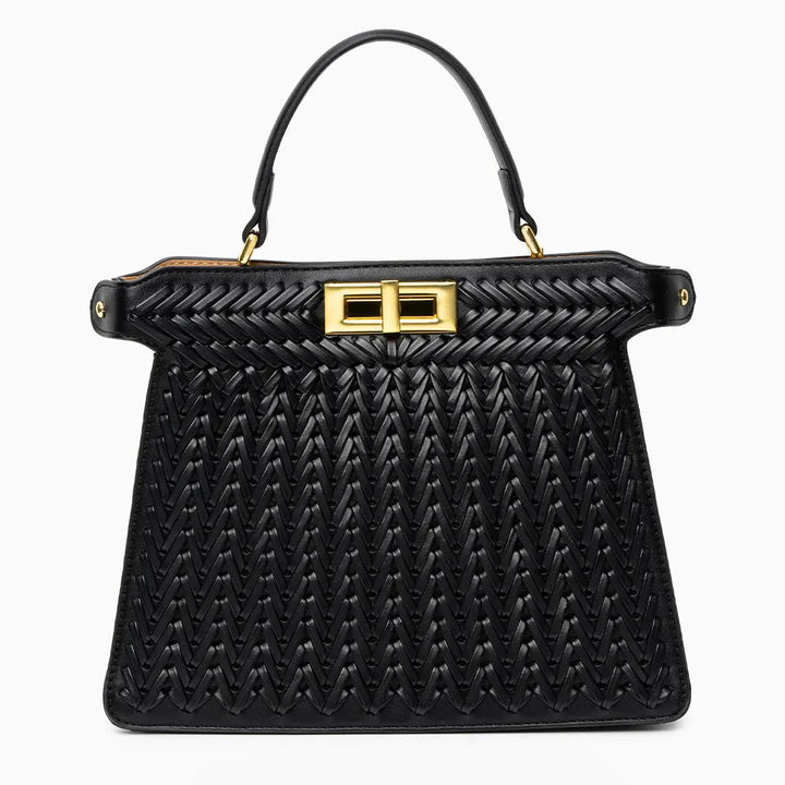 Estelle | Elegant Woven Handbag with Twist Lock & Gold Details