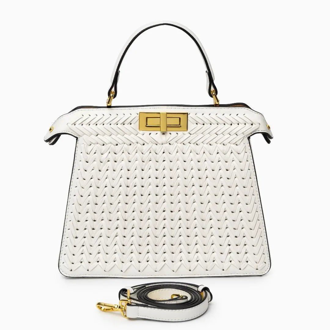 Estelle | Elegant Woven Handbag with Twist Lock & Gold Details