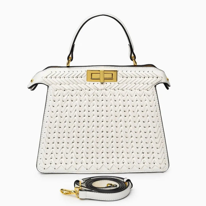 Estelle | Elegant Woven Handbag with Twist Lock & Gold Details