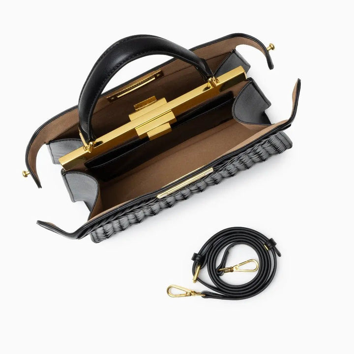 Estelle | Elegant Woven Handbag with Twist Lock & Gold Details