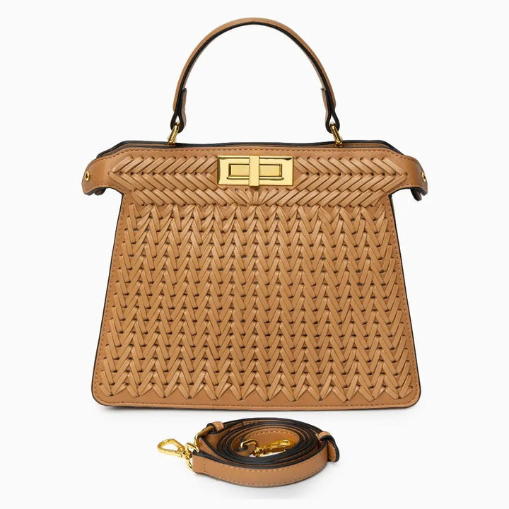 Estelle | Elegant Woven Handbag with Twist Lock & Gold Details