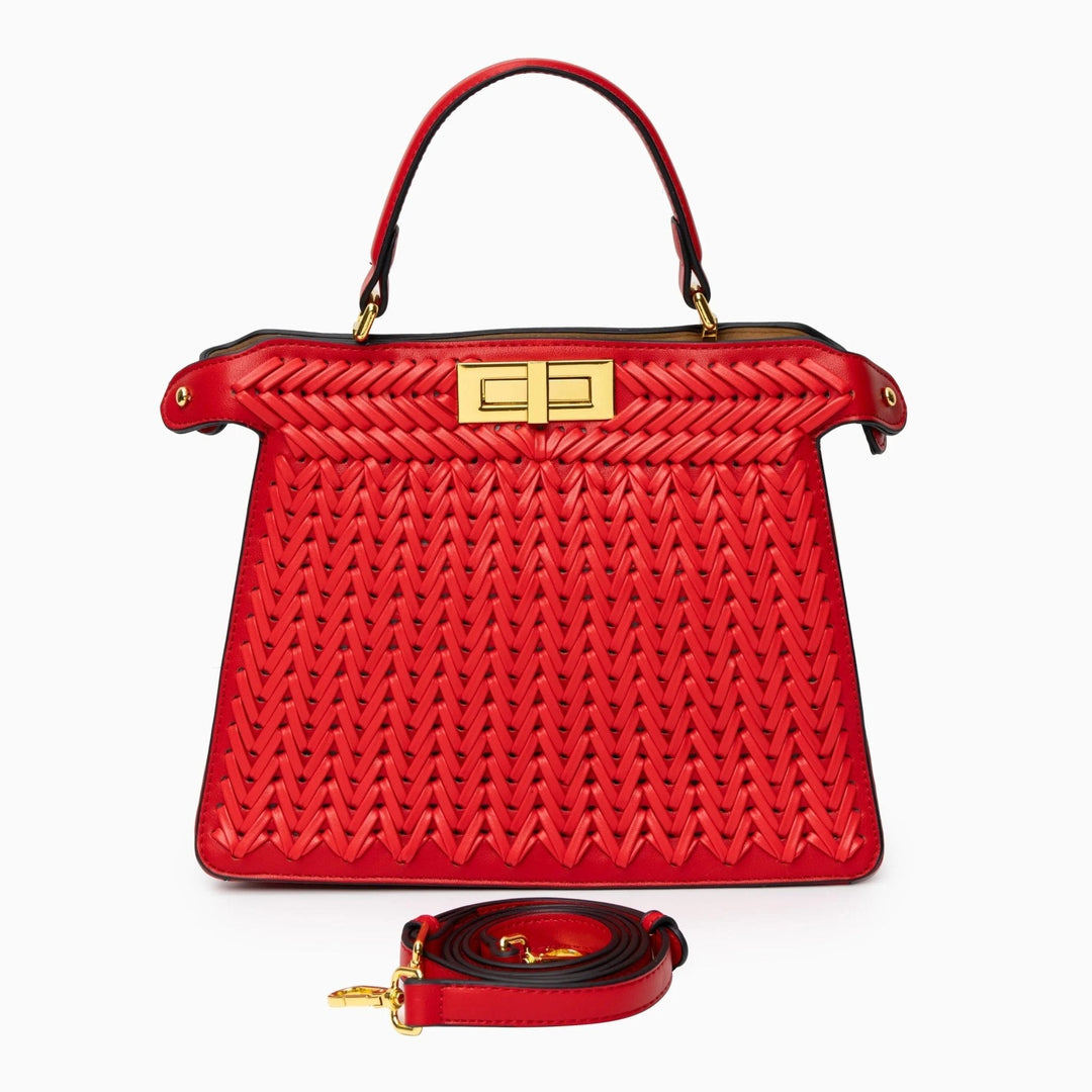 Estelle | Elegant Woven Handbag with Twist Lock & Gold Details