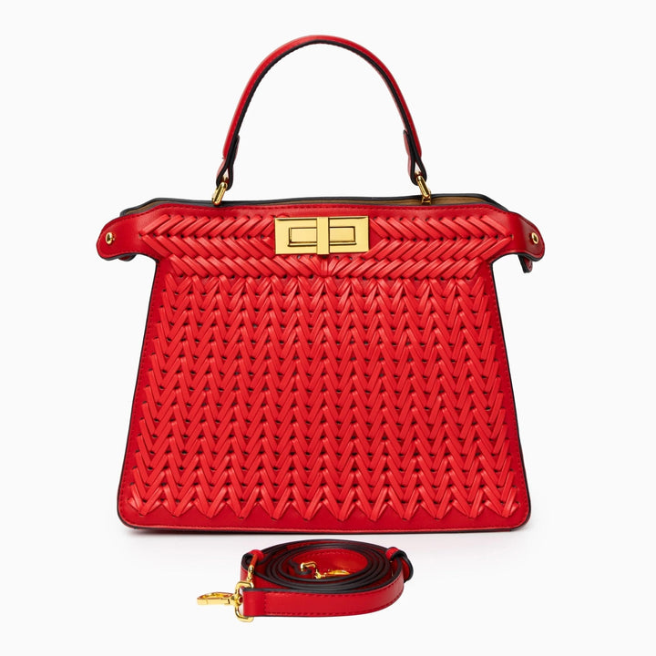 Estelle | Elegant Woven Handbag with Twist Lock & Gold Details
