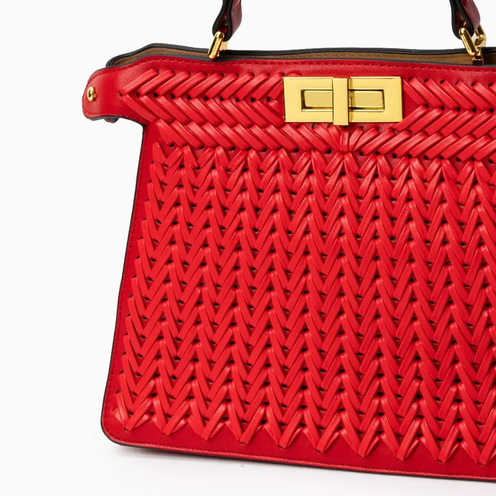 Estelle | Elegant Woven Handbag with Twist Lock & Gold Details