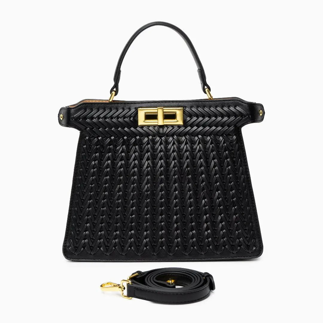 Estelle | Elegant Woven Handbag with Twist Lock & Gold Details