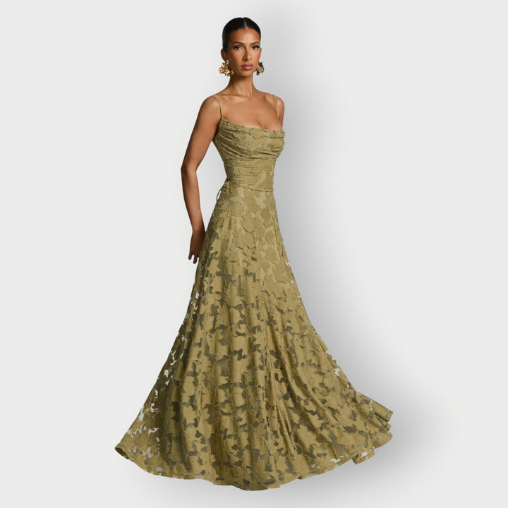 Maevira | Elegant Strapless Floral Evening Velvet Gown