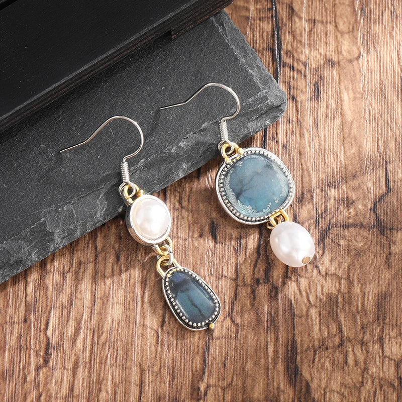Shera | Retro Blue Natural Stone Earrings