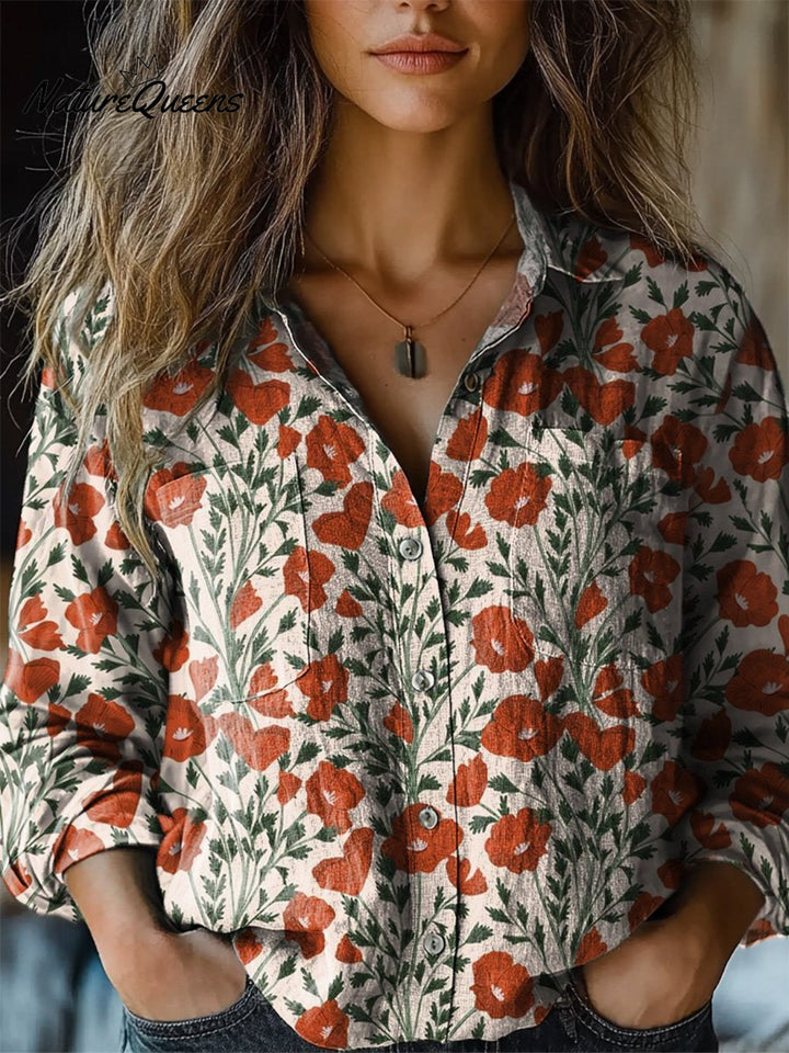 Oban | Poppy Print Long Sleeve Blouse