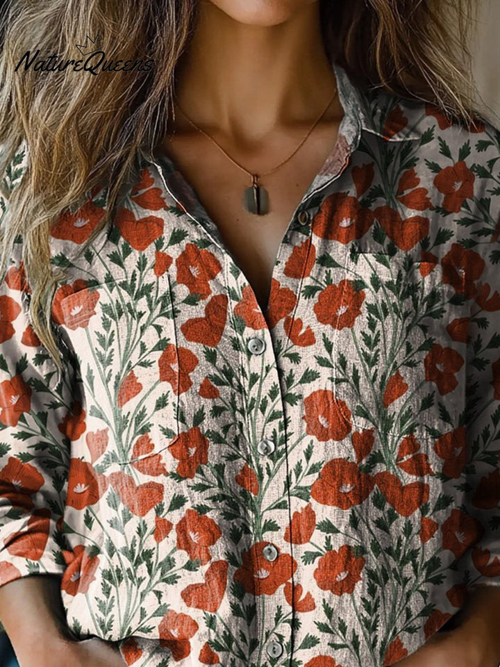 Oban | Poppy Print Long Sleeve Blouse