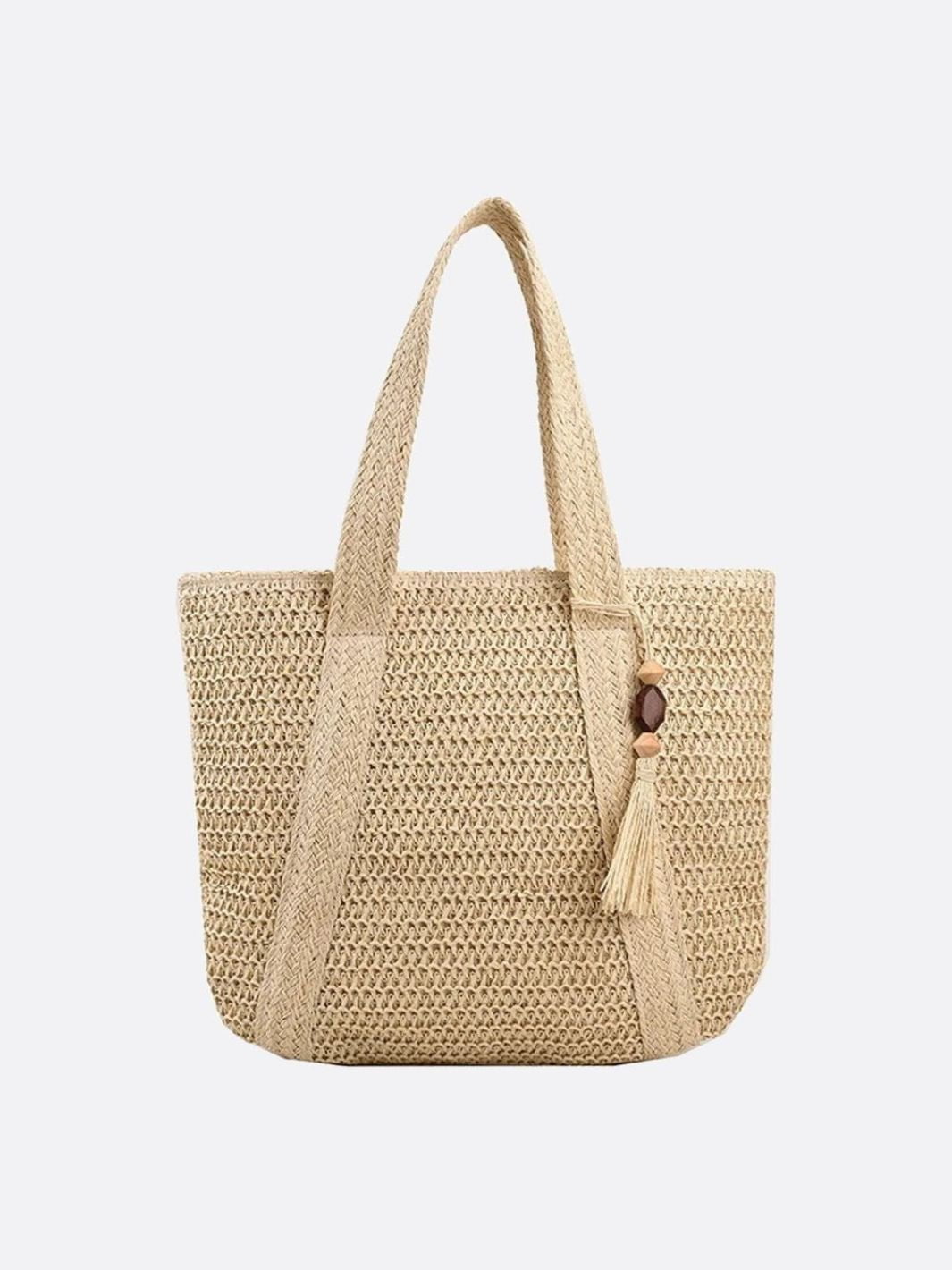 Sienna | Large Straw Bag with Zipper & Shoulder Strap – Summery Women's Tote Bag with Inner Pocket & Decorative Tassel
